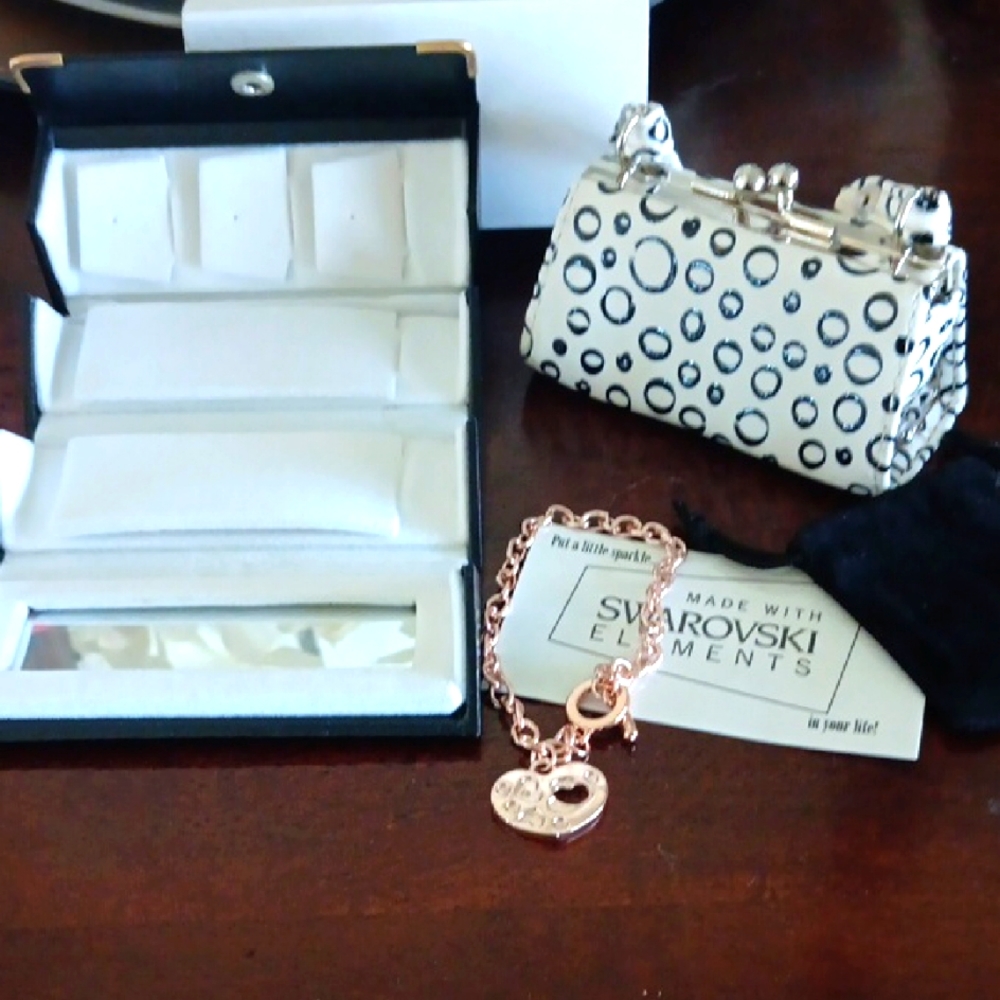 Swarovski Elements Heart Bracelet small Purse,small Jewerly Box,and Dust Bag